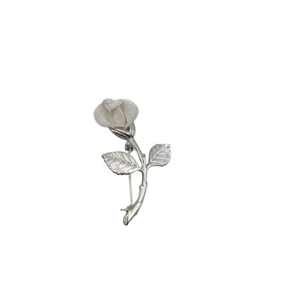 Anne Klein Rose Flower Brooch Pin Silver tTone & Mesh Design Elegant Floral - Picture 1 of 6